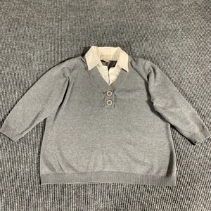 Studio Works‎ Shirt Sweater Womens Large Gray Henley Collared Cotton Formal Work